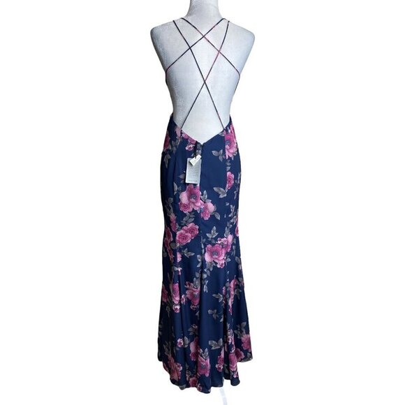 Fame and Partners NWT $279 Blue Pink Floral Gown Maxi Dress Plunging V-Neck 2 - Picture 13 of 14
